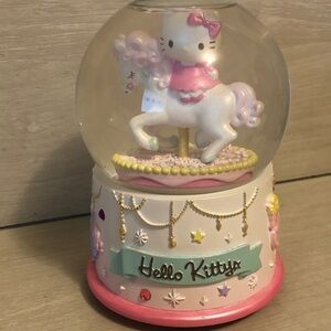 Rare Hello Kitty on Carousel Horse Snow Globe Music Box Pink & White See Video